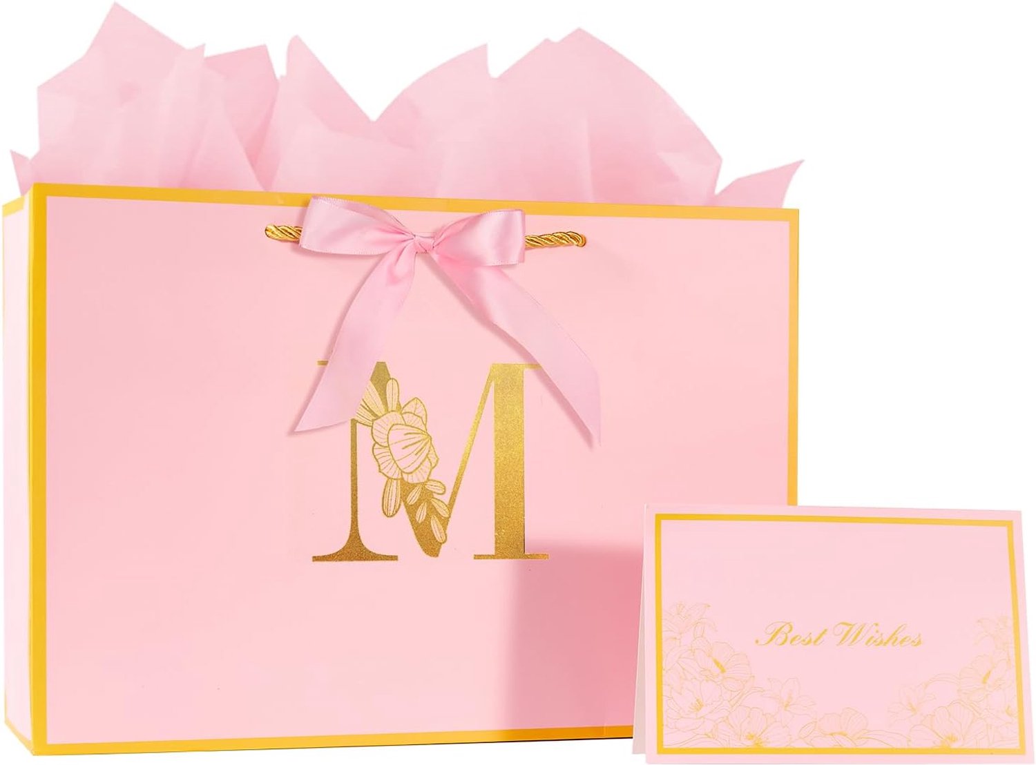 Geschenkzak 12,6 inch - Grote roze papieren tas - Met striklint en tissuepapier - Perfect voor verjaardag en Valentijnsdag - Vemera