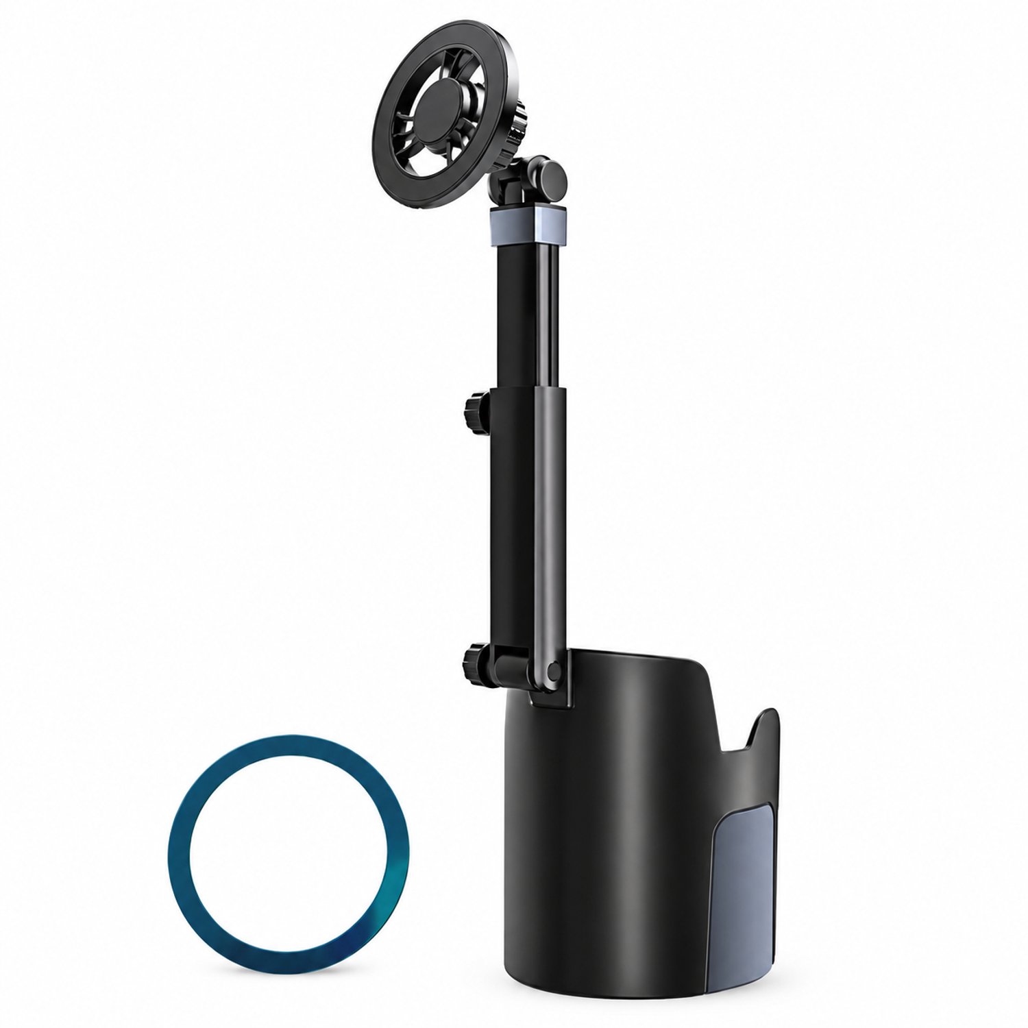 Telefoonhouders auto: telescopische telefoonhouder voor de bekerhouder, met magnetische houderkop en 1 magnetische plaat