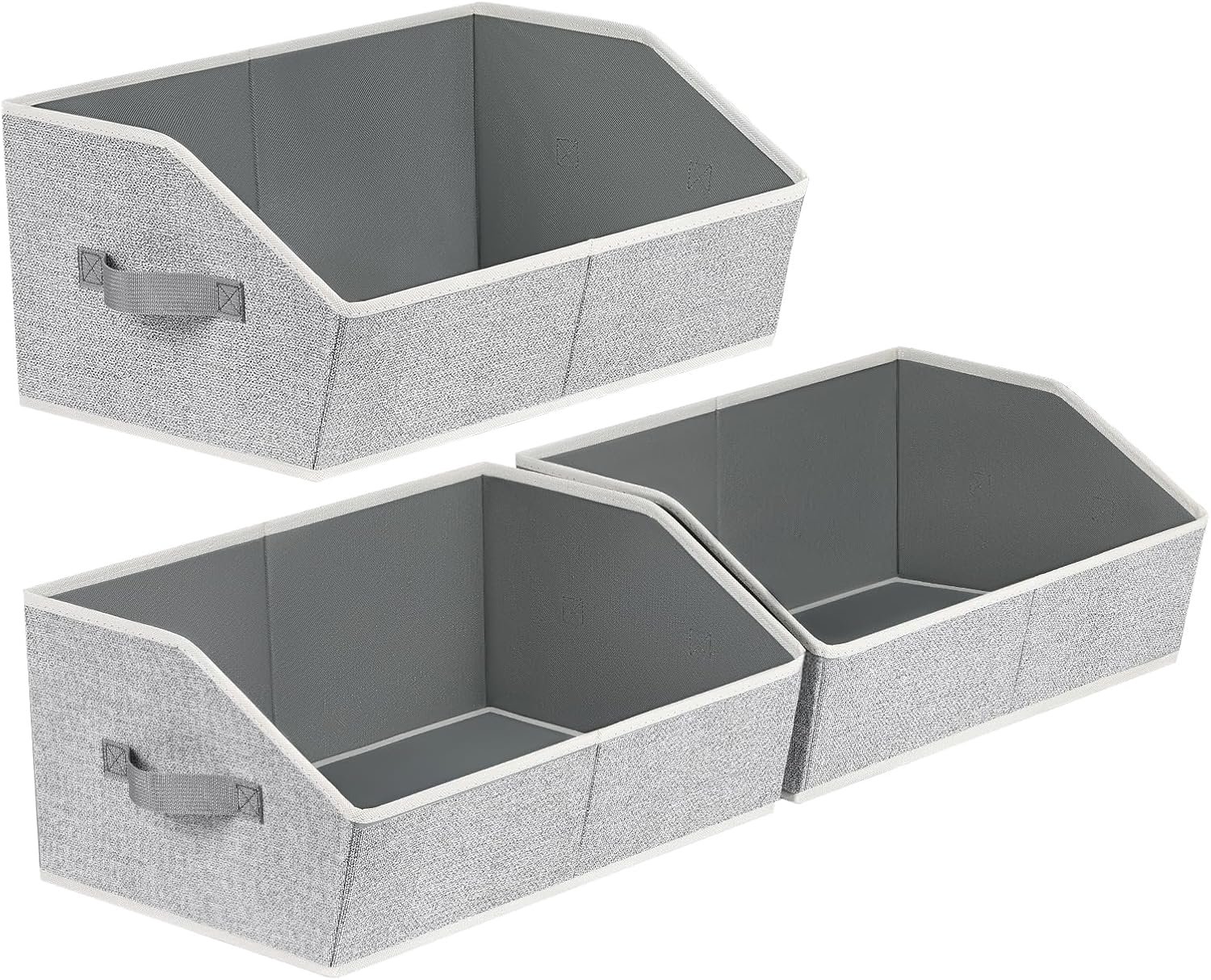 Trapeziumvormige opbergmand voor kastplanken – Grote opbergmanden, stoffen opbergdoos voor planken, kubusvormige opbergbakken voor kleding, boeken en dekens, set van 3, lichtgrijs