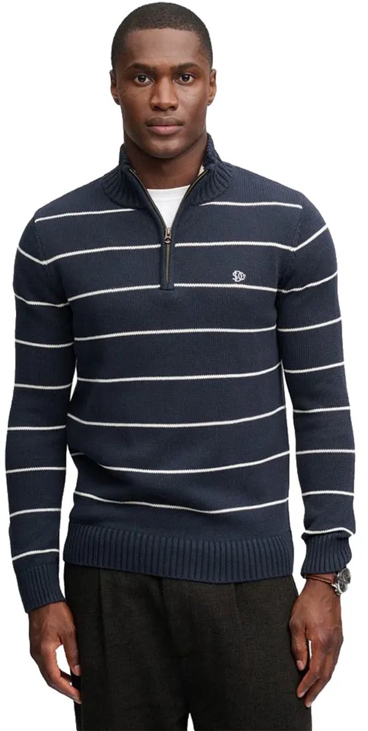 Superdry Cotton Stripe Half Zip Trui Slanke Pasvorm Heren Sweaters Wit