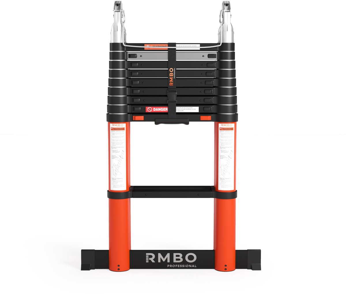 RMBO Professionele Multifunctionele Telescopische Ladder 6,2 m- Telescoopladder - 6,2m lang, Compact en Draagbaar met Soft Closing Systeem - Geschikt voor Particulier en Professioneel Gebruik - Telescopische Vouwladder- Max. Belasting 150 kg, EN 131.