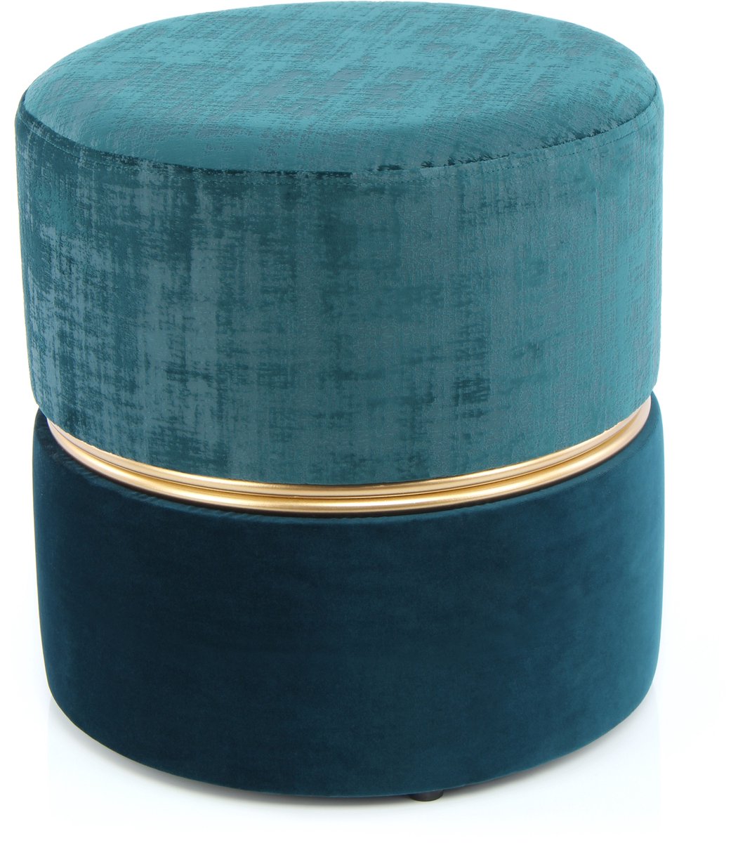 Padiro gestoffeerde kruk - Ø 40 x 40 cm - Petrol / Donkergroen - Polyester, Fluweel, Grenenhout, MDF