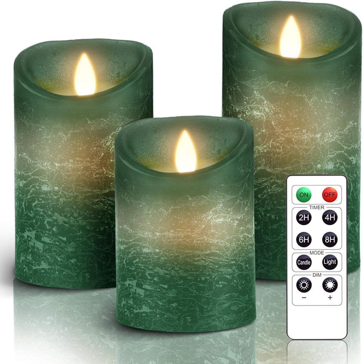 AiiBowy Led-kaarsen, 3-delige set, vlamloze kaarsen, echte was, flikkerende dimbaar, met afstandsbediening - ShopVlot