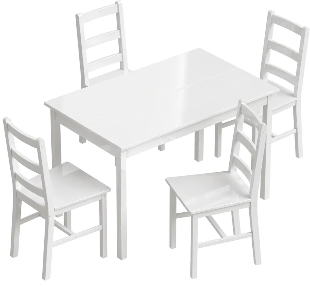 Eethoek - 5-delige Eetkamerset Voor 4 Personen - Rechthoekige Eettafel En Stoelen Van Massief Hout - Voor Kleine Ruimtes - Wit