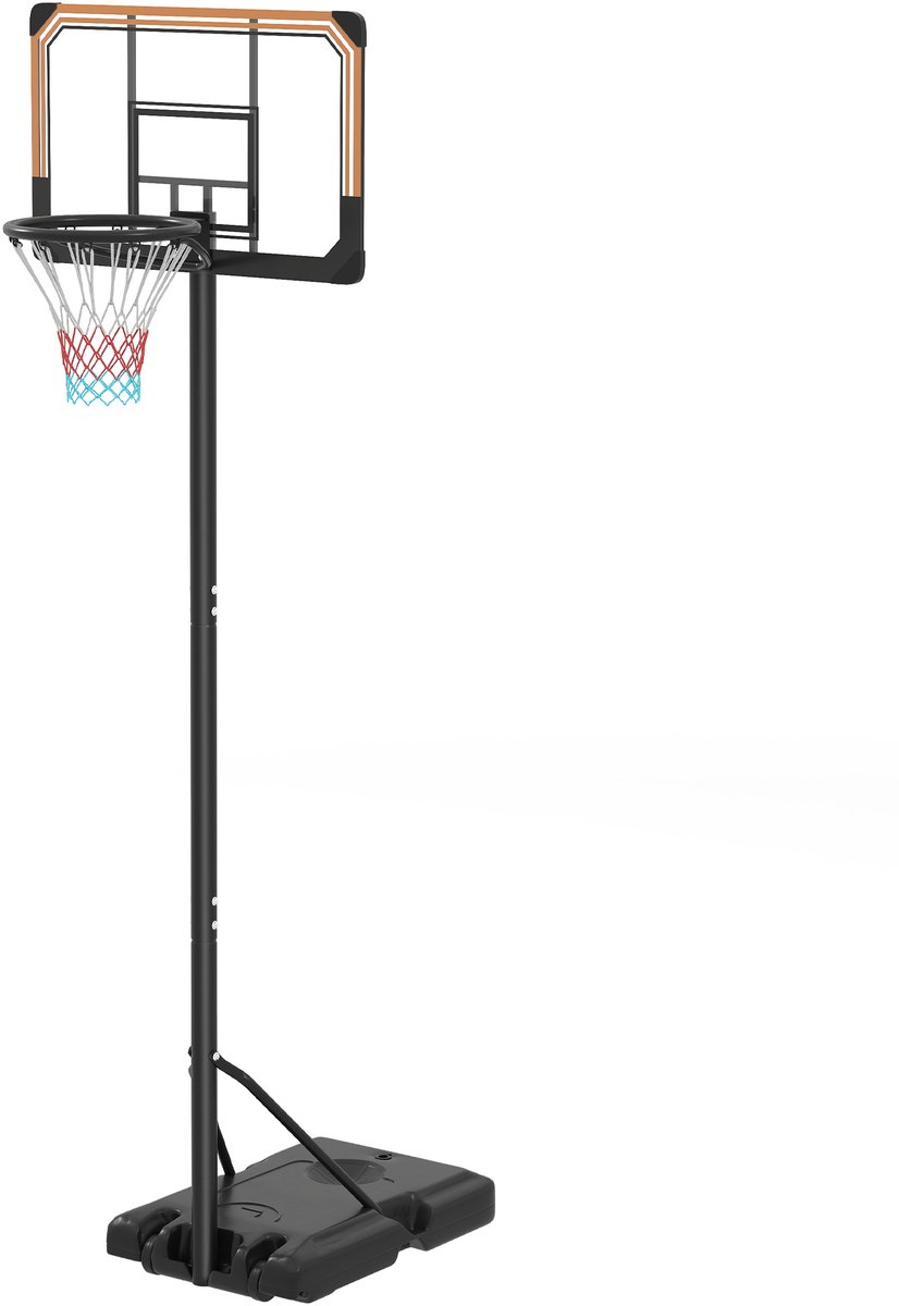 In hoogte verstelbaar basketbalnet- en standaardenset, vrijstaande basketbalring en standaard met wieltjes, 182-213 cm - Zwart