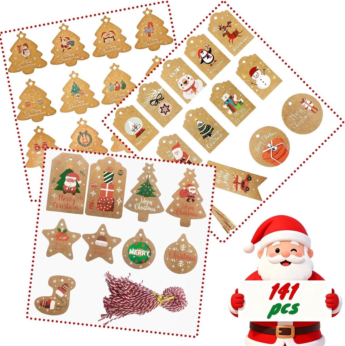 Kersthanger van papier met 3 verschillende patronen - Perfecte decoratie voor de feestdagen en cadeauverpakking