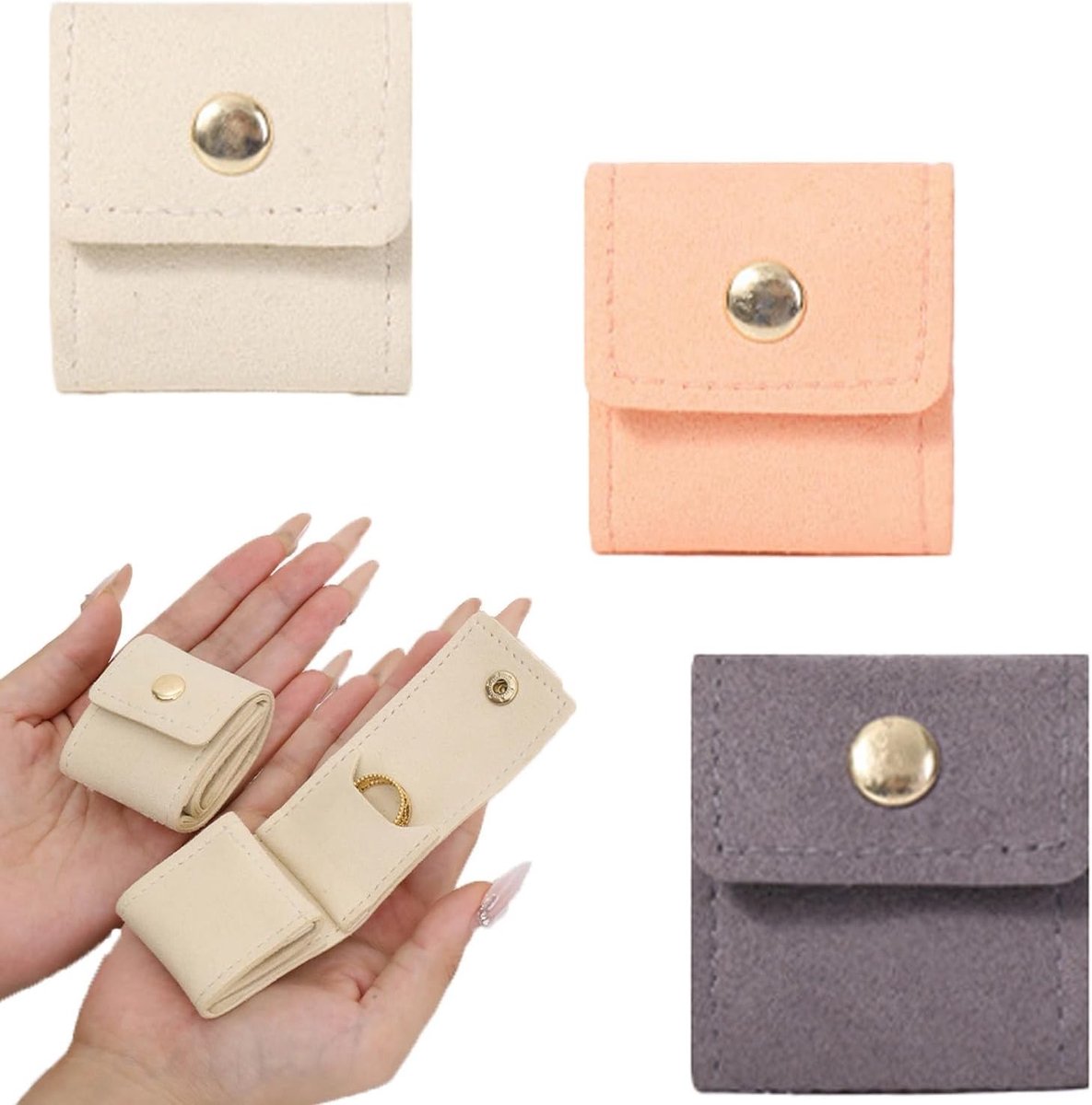 Draagbare Sieraden Organizer voor Reizen, 3-delige Mini Sieraden Tas met Meerdere Compartimenten voor Oorbellen, Ringen en Kettingen, Perfect voor Opbergen en Reizen