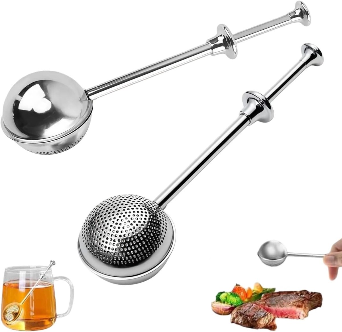 Verstelbare Theelepels van RVS met Telescopische Handgreep voor Thee, Koffie, Suiker en Specerijen, Set van 2 Stuks