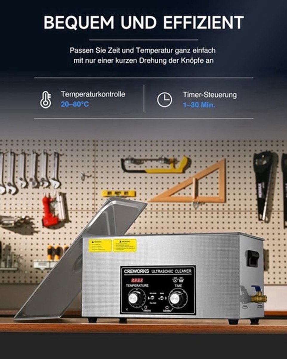 Ultrasone Reiniger – Ultrasoon Apparaat – Schoonmaakmachine – Reinigingsbad – Spoelbak – 22 Liter Tank – Roestvrijstalen Behuizing – Instelbare Timer en Verwarming Tot 80°C