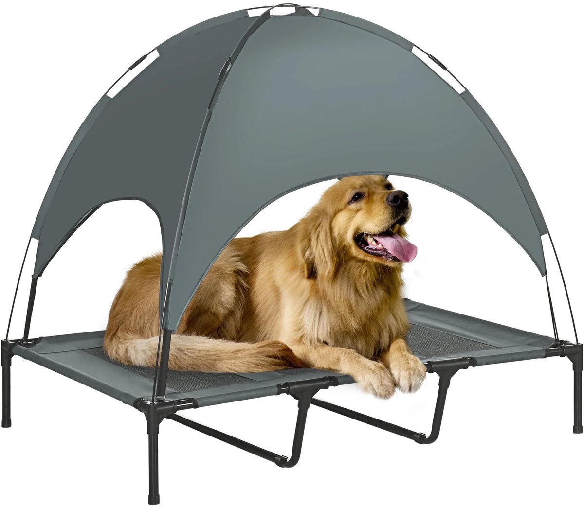 Veya Hondenbed - Honden bed buiten - Honden stretcher - Grijs/Zwart - Zonnescherm - Waterafstotend - 122x92x108cm - Verhoogd