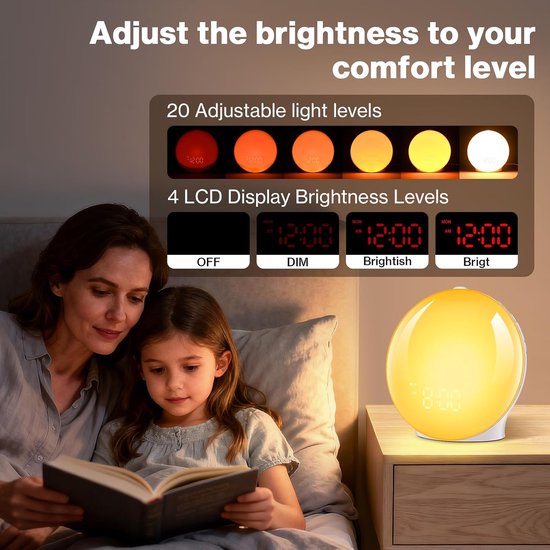 Daglichtwekker - Wekker met licht - Rustig wakker worden - Zonsopgang simulatie - 7 Natuurgeluiden - Wit — afbeelding 3