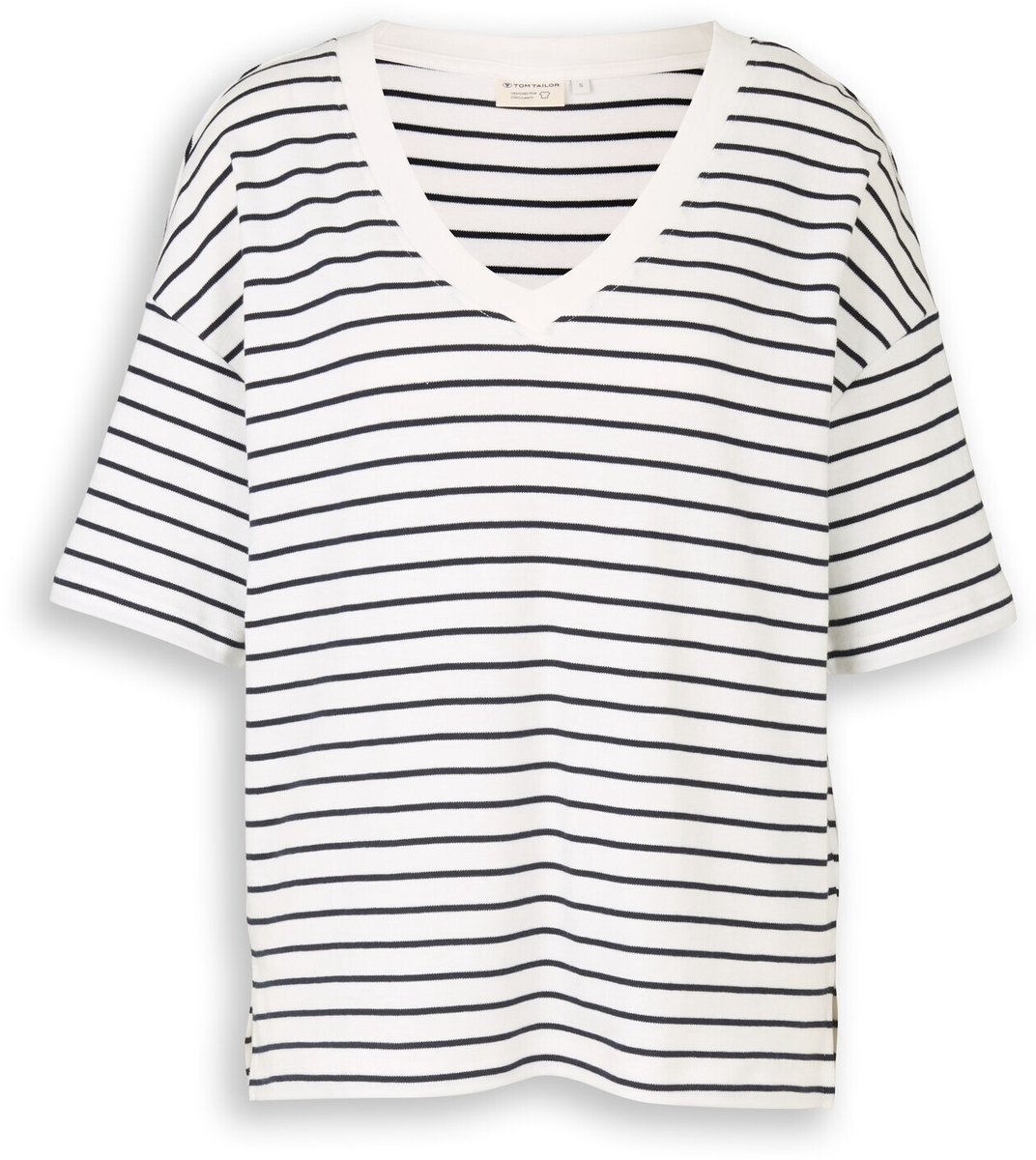 Tom Tailor - Oversized T-shirt met streepjesmotief - Maat L - white navy irregular stripe