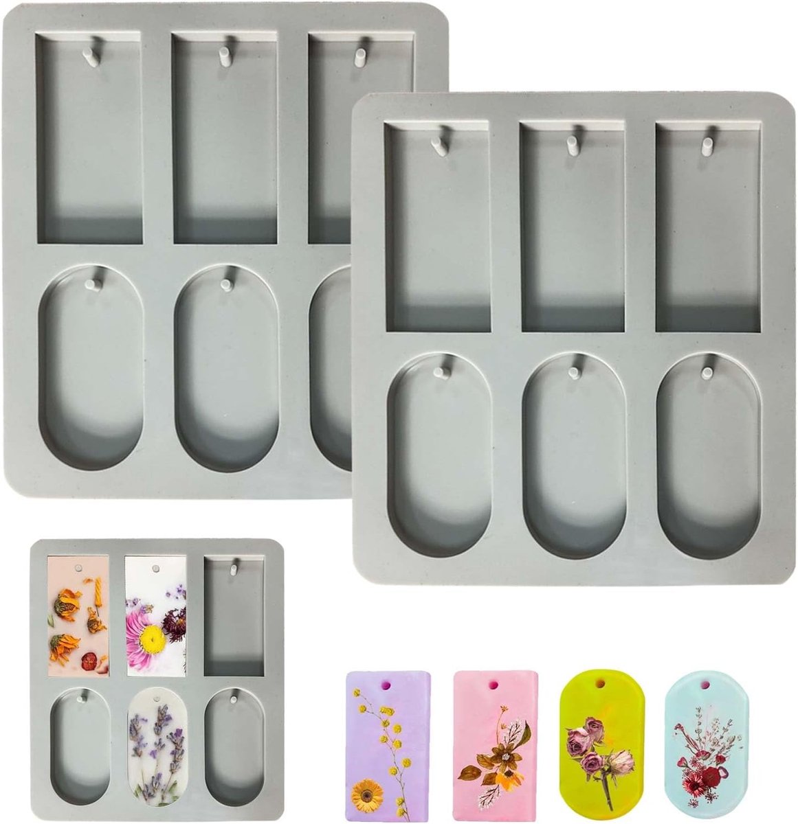 Mold Set voor Epoxy Resin Sieraden Gieten – 2 Stuks, Rechthoekig en Ovaal, 8x4 cm, Duurzaam, Makkelijk Schoon te Maken