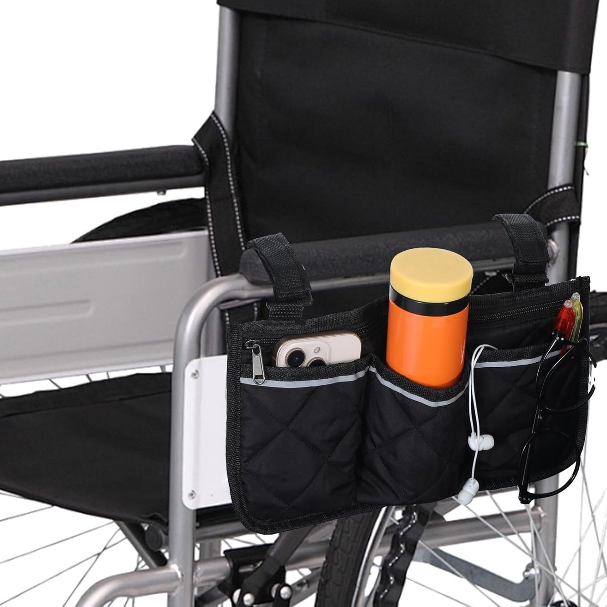 Rolstoeltas met 3 vakken, rolstoeltas, rollatortas, draagbare accessoires voor rolstoelen, kinderstoelen, bureaustoelen, rolstoeltassen, rollatortas (zwart)
