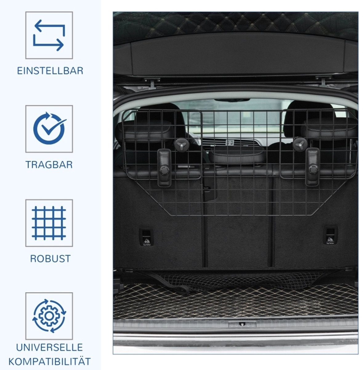 MODFU - Hondenrek Voor Auto - Verstelbaar 90-120 Cm - Kofferbak - Metaal - Zwart