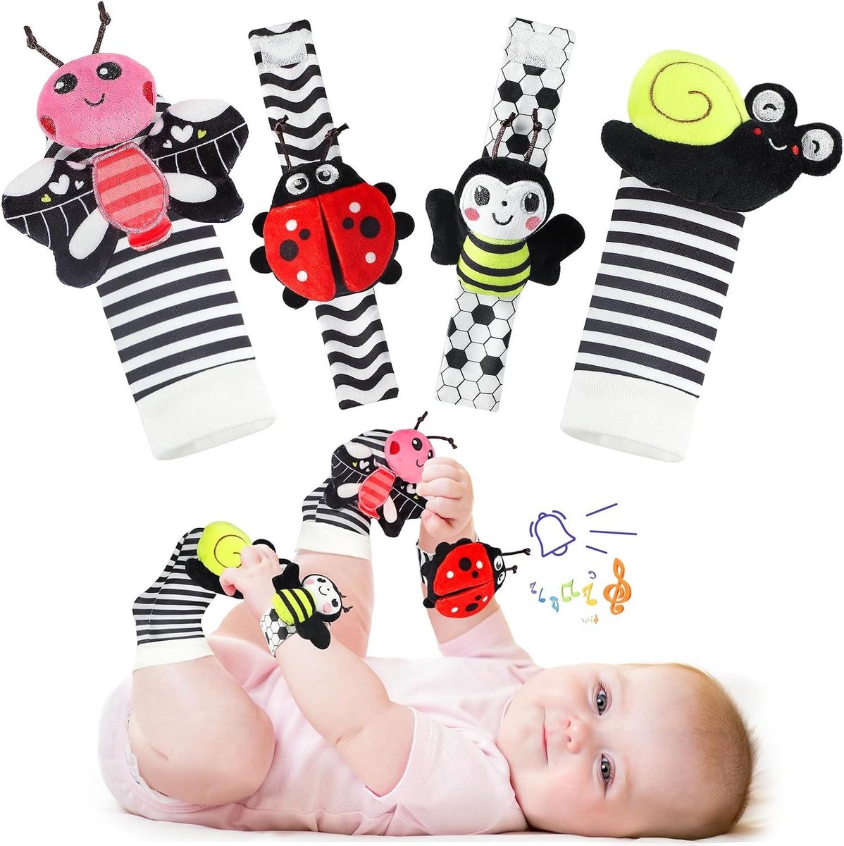 Baby Speelgoed Set - Rammelaar Sokjes - Vroege Ontwikkeling - Verstelbare Bandjes - 4 Delig - Multicolor