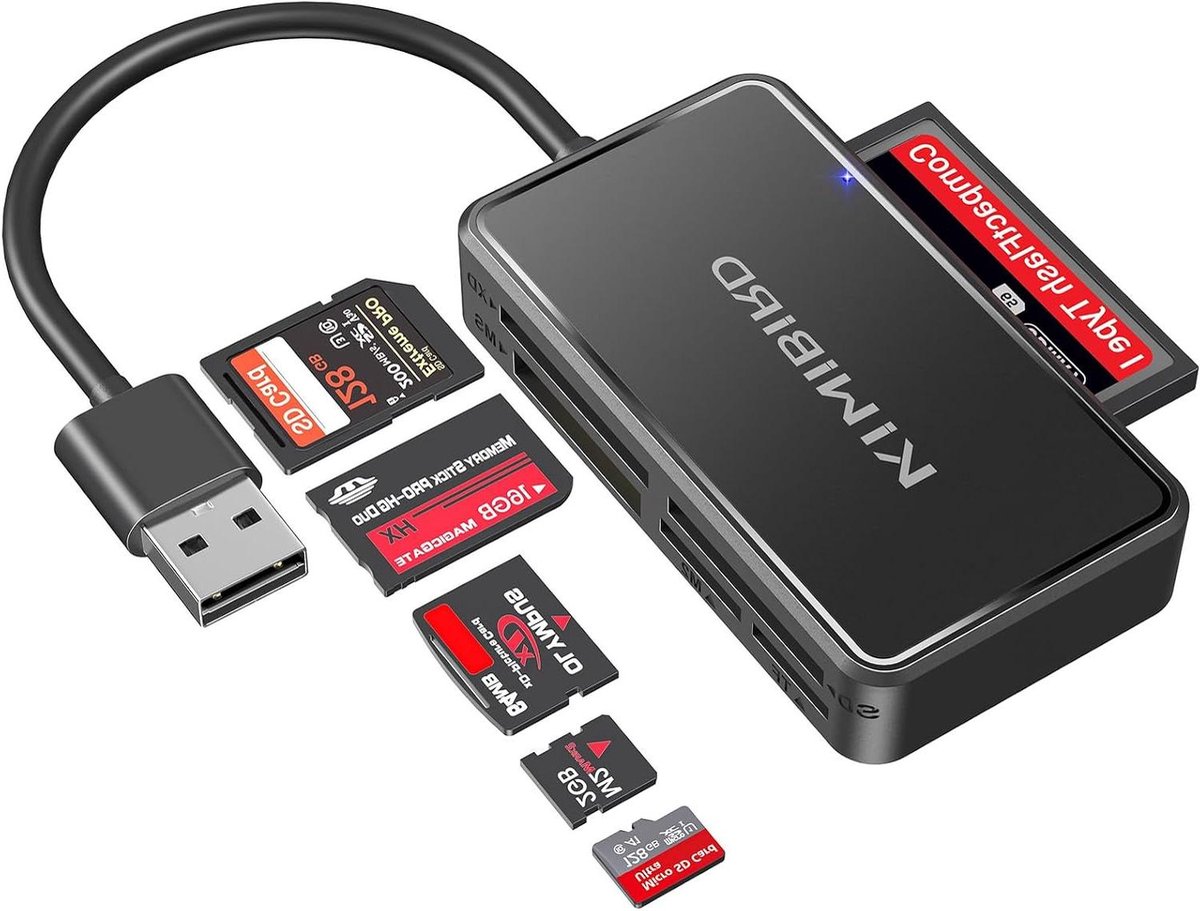 Geheugenkaartlezer - USB Card Reader - Bestanden Overzetten - 6-in-1 Functionaliteit - Compact Formaat - Zwart