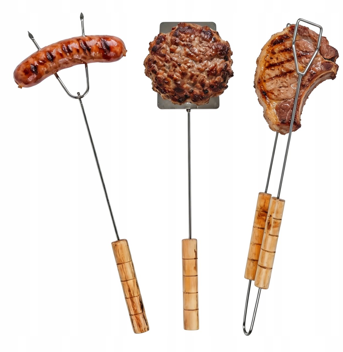 Grillset 3-delig: Tang, Spatel & Vork - 35,5 cm
