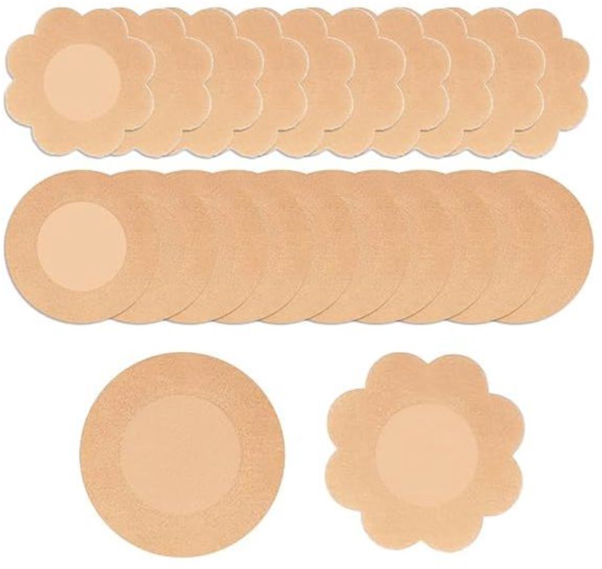 Verpakking van 40 onzichtbare tepelcovers – ronde en pruimenbloesemvormige stickers, natuurlijke huidskleur, bloemblaadjesvormige tepelcovers