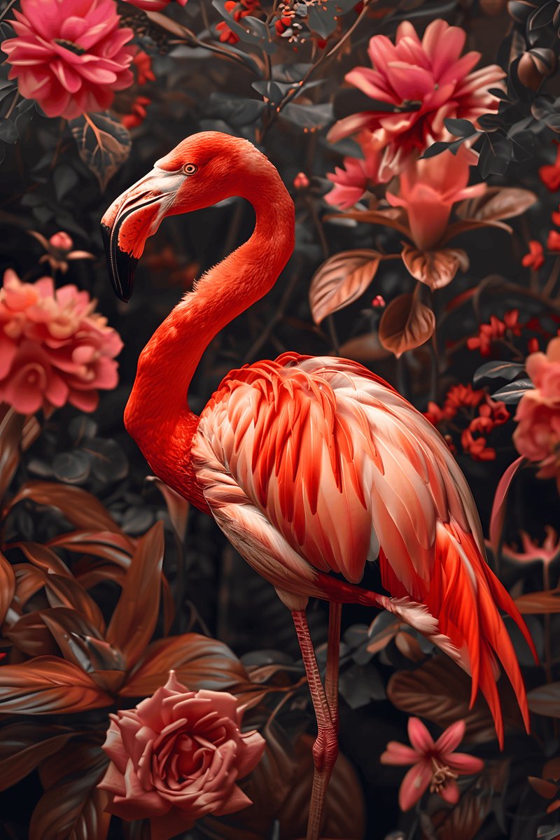 Flamingobloemen Poster - Flamingo - Bloemen - Tropische - Natuur - Decoratieve - posters - formaat 30x40cm - Wanddecoratie - XS2395MT