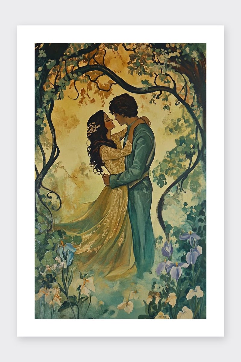Koppel Poster - Sprookje - Romantisch - Liefde - Dromerig - Kunst - posters - formaat 30x40cm - Wanddecoratie - BXS5025AZ - Met kader - passe-partouts stijl