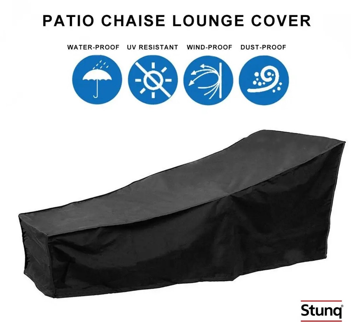 Stunq Waterdichte Chaise Lounge Beschermhoes voor Tuin en Patio – Zwart