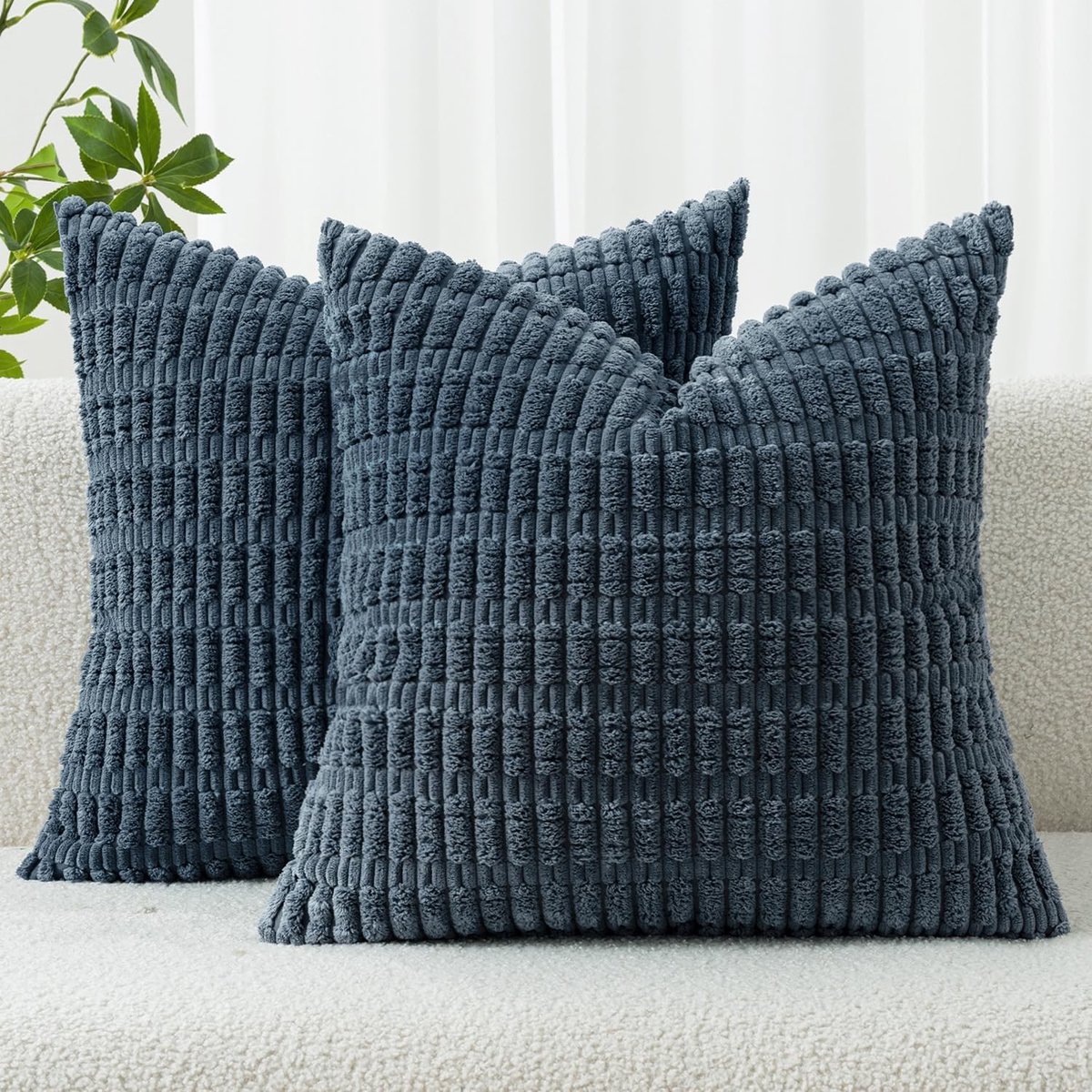 Kussenslopen set van 2 in corduroy, blauw, 40 x 40 cm, boho stijl, decoratief voor woonkamer en slaapkamer, trendy en comfortabel
