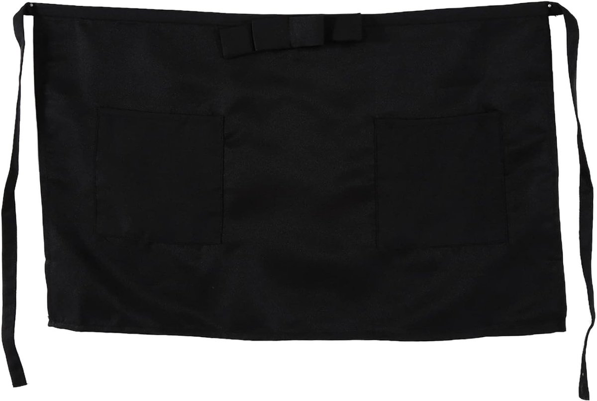 Unisex Korte Schort voor Horeca met Twee Zakjes en Strik - Ideaal voor Keuken, Restaurant en Café, Zwart