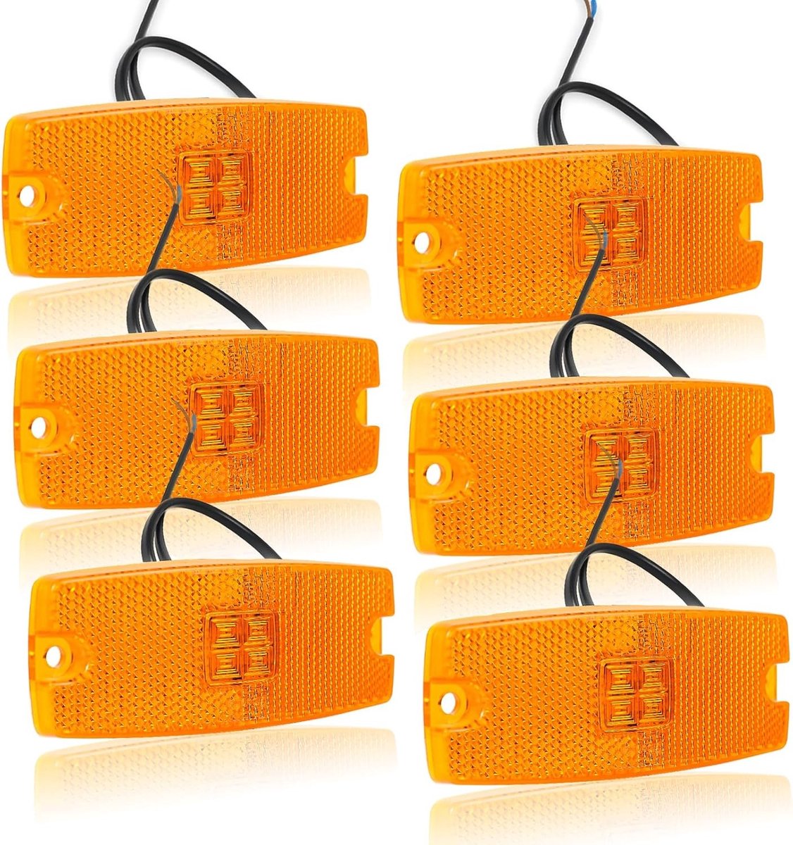 Set van 6 LED Template Verlichting, 12V/24V, Oranje met Reflector, Zijmarkeringslichten voor Trailer, Auto, Vrachtwagen en Caravans