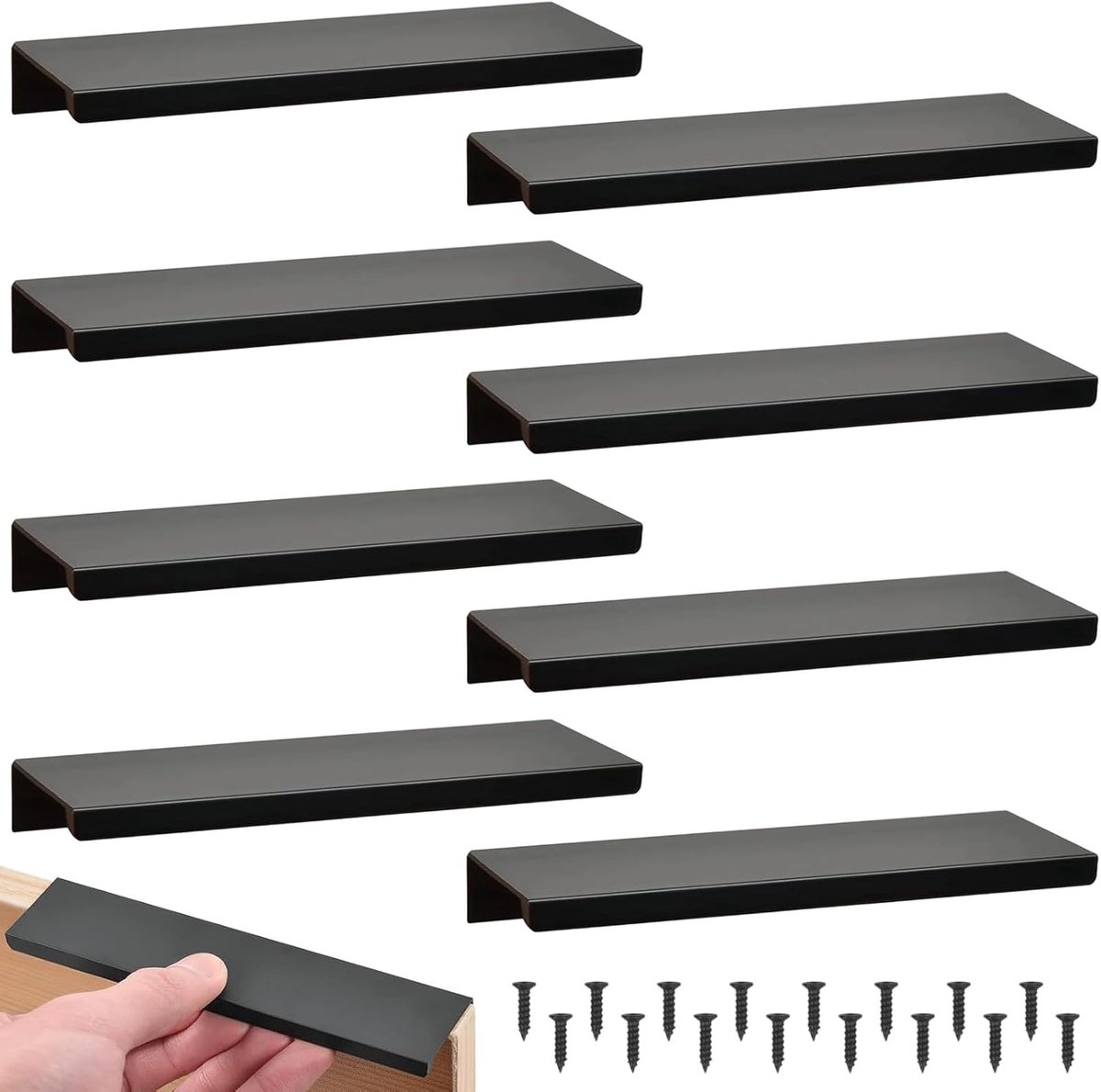 Zwarte Keukenladen Handgrepen met 18 Schroeven voor Kasten en Deuren - 160mm Rectangulaire Handgreep, Set van 8 Stuks