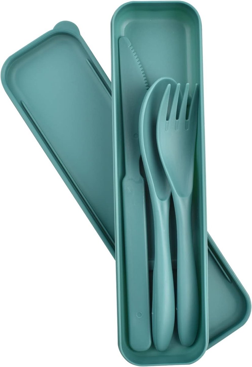 Duurzaam Bestekset voor 1 Persoon, Herbruikbaar Plastic Bestek met Mes, Vork en Lepel, Ideaal voor Picknick, School of Werk met Opbergcase