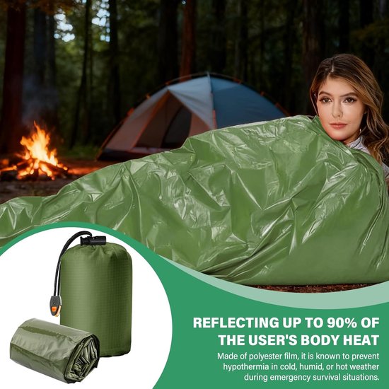 Noodslaapzak - Bivakzak redding - Outdoor survival - Extra dik waterdicht - 3 stuks - Felgroen — afbeelding 3