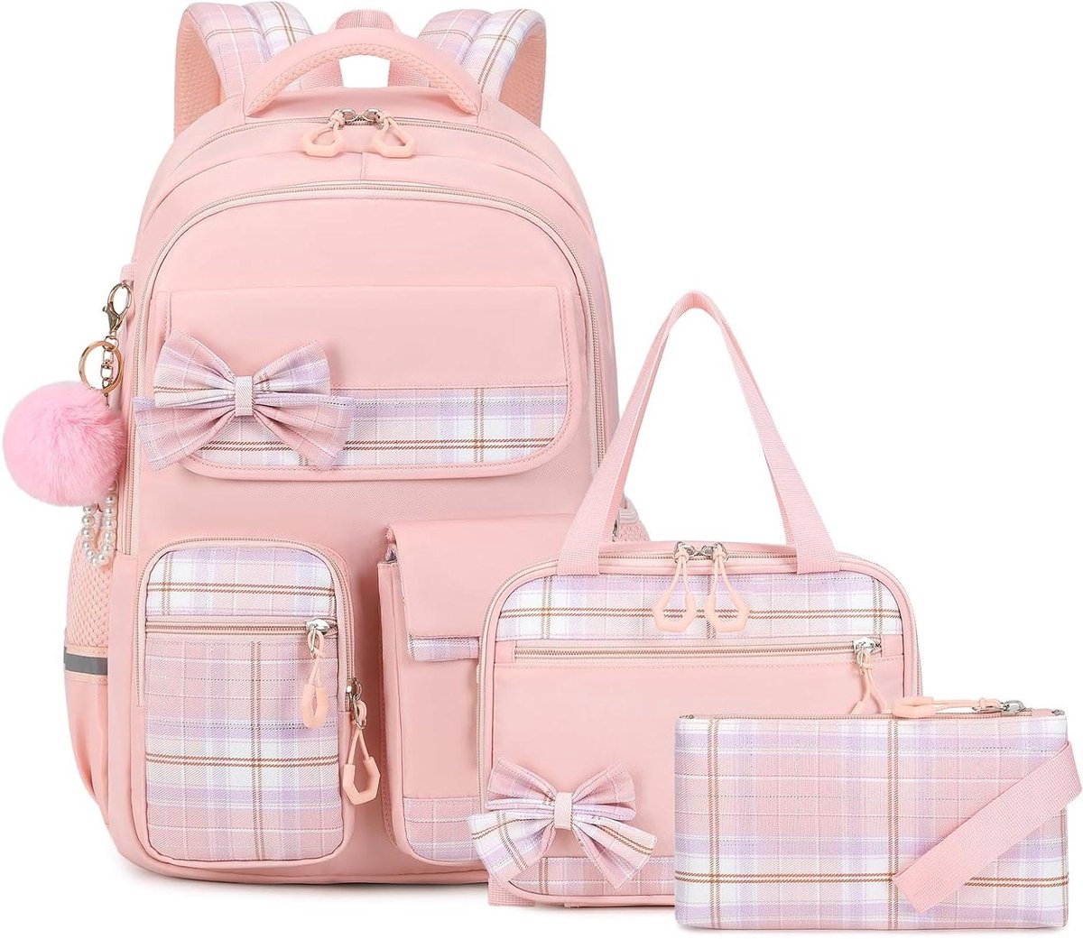 Schooltas Meisjes - 3-delige Set - Naar School - Waterafstotend Oxford - 30x18x44 cm - Roze
