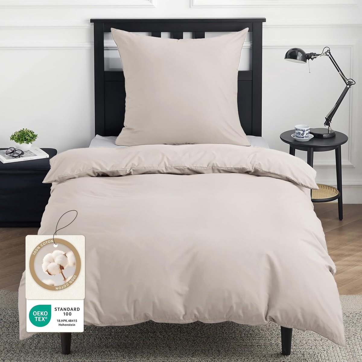 Dekbedovertrekset 140x200 cm - 100% katoen - Met Ritssluiting - Beige