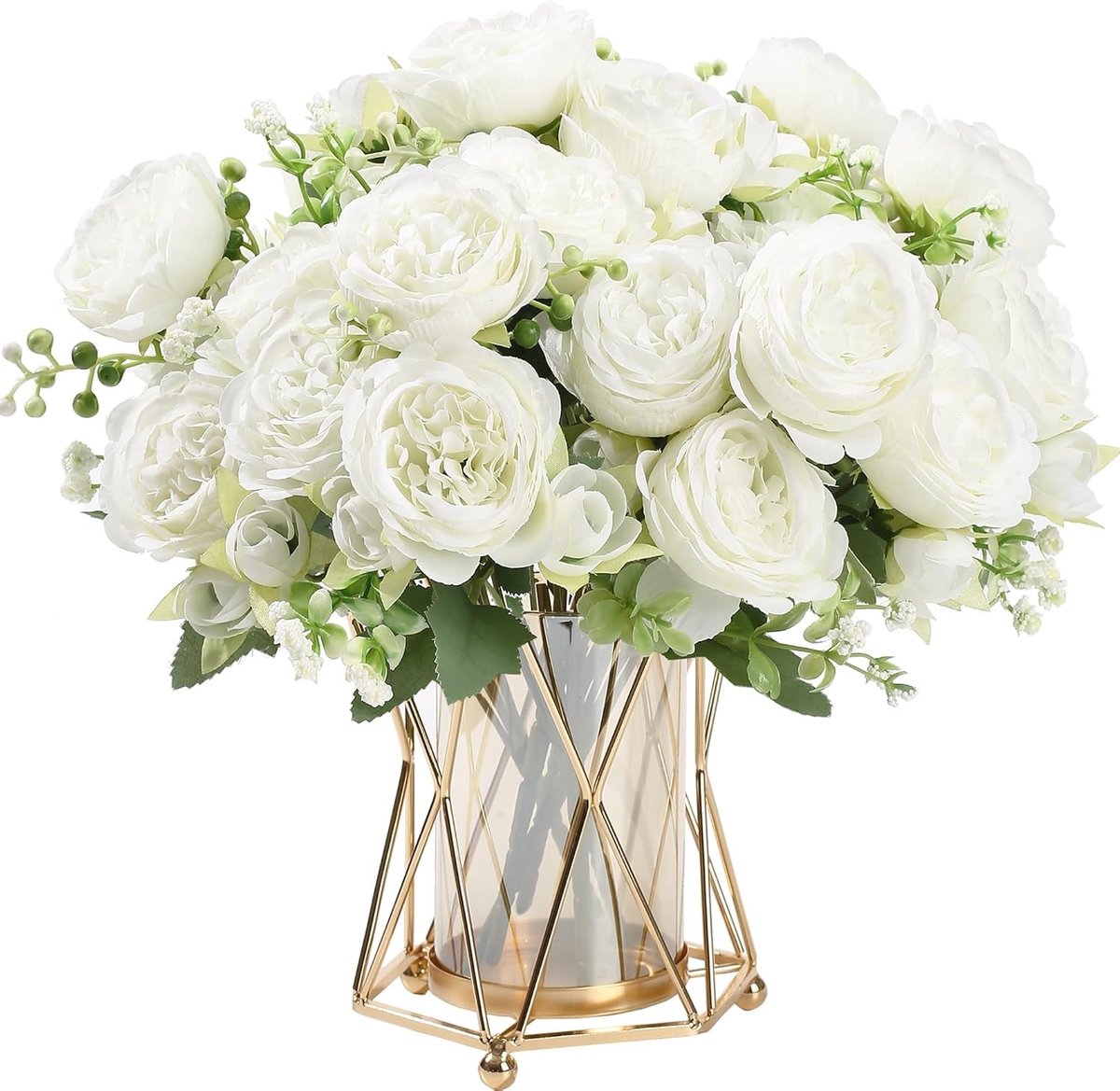 Kunstmatige Witte Pioenrozen - 4 Bundels Zijde Bloemen Boeket voor Bruiloft Tafelcentra en Huisdecoratie