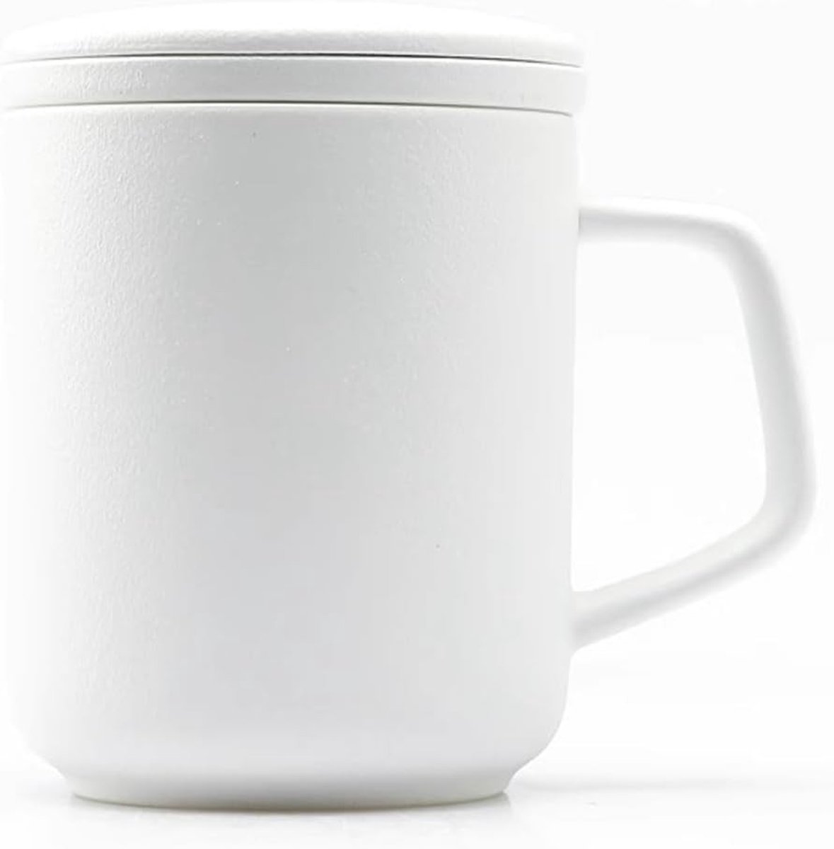Porseleinen Mok van 13 oz met Zeef en Deksel - Perfect voor Thee en Koffie, Wit Design