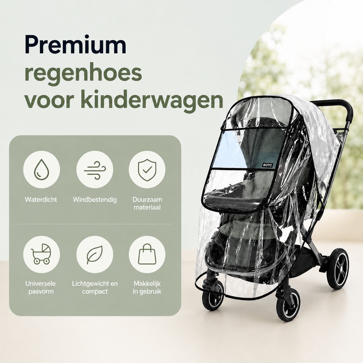 BOTC Regenhoes Kinderwagen - BPA vrij - Universele Regenhoes Kinderwagen met Kijkvenster - EVA Regenhoes voor reiswieg – foto 3