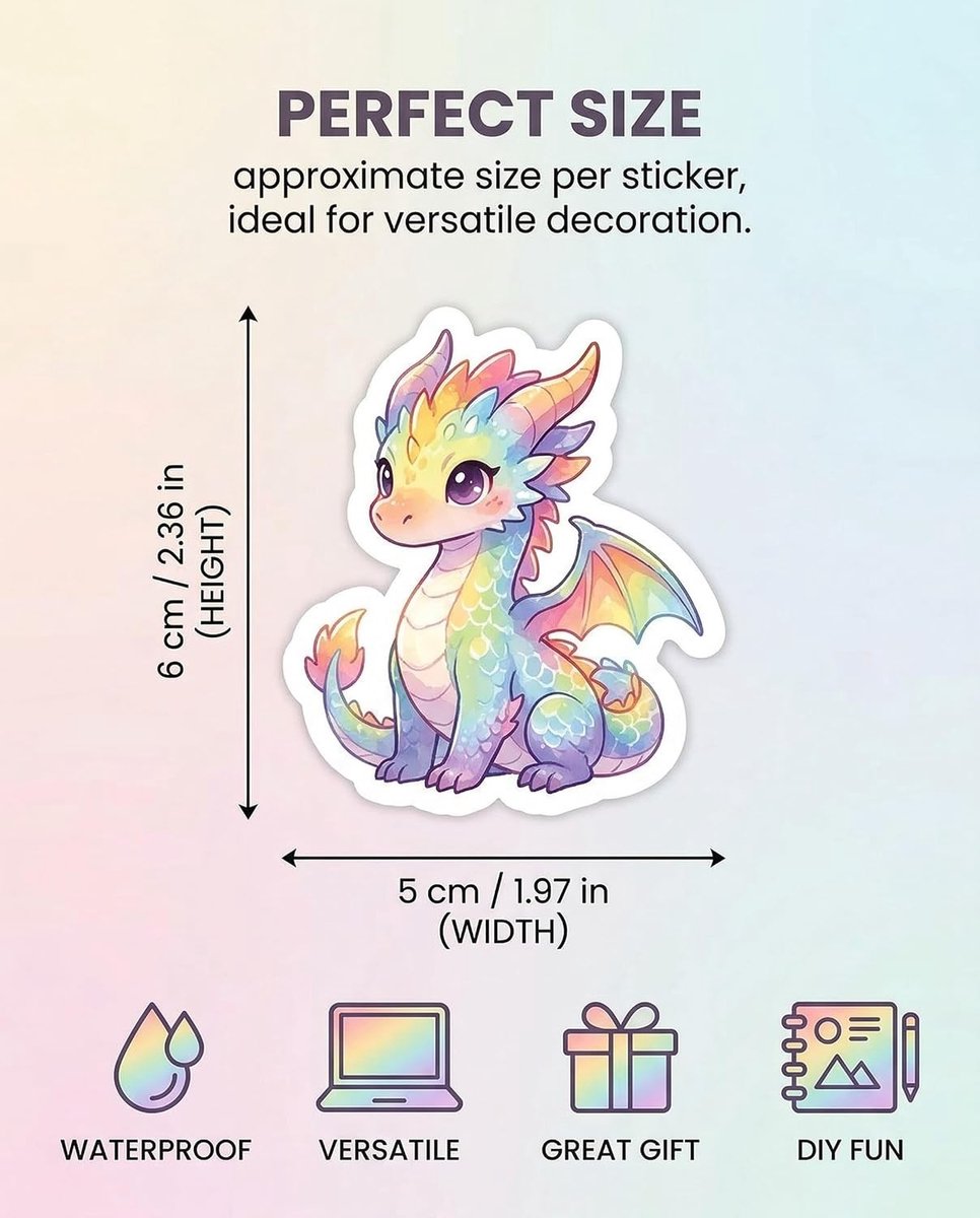 50 stuks waterdichte regenboog-drakenstickers van vinyl voor auto, laptop en skateboard, perfect als cadeau voor kinderen en volwassenen