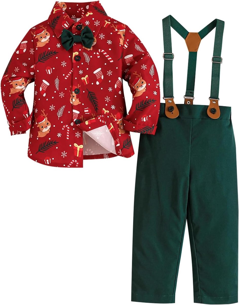 Schattige Kerstjurk voor Baby's met Lange Mouwen en Strik, Geschikt voor Kinderen van 9 Maanden tot 6 Jaar, Feestelijke Kleding voor de Winter