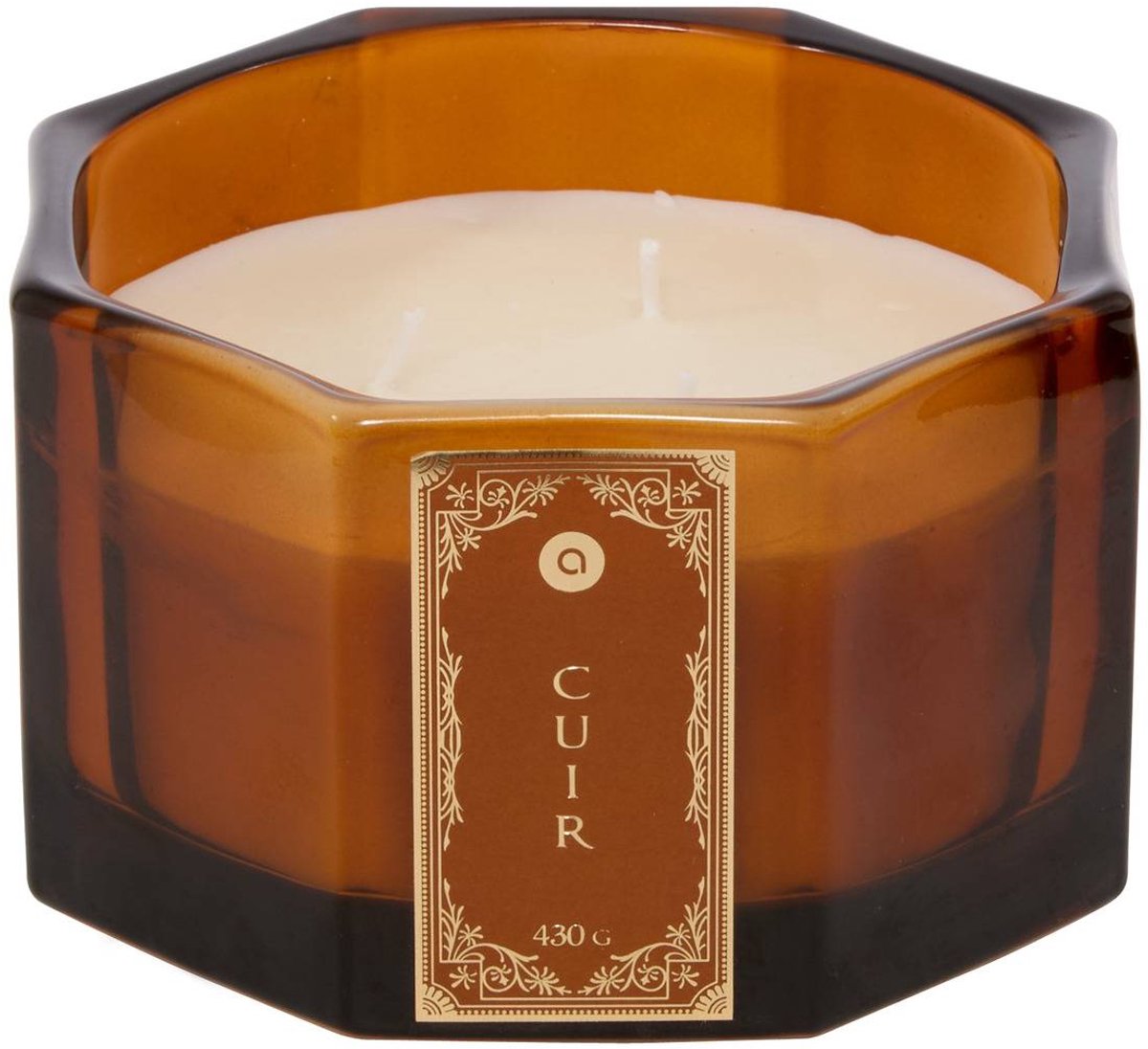 Bougie parfumée Lucien hexagonale 430g cuir