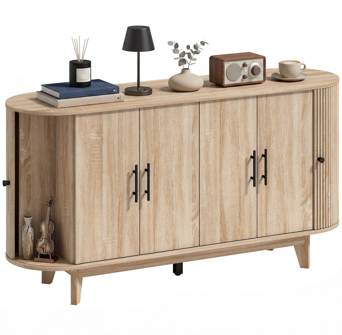 Bresht Buffetkast - 4 Opbergvakken - Verstelbare Planken - Anti-kantelvoorziening - Verhoogd ontwerp - Eiken - 147 × 40 × 76 cm