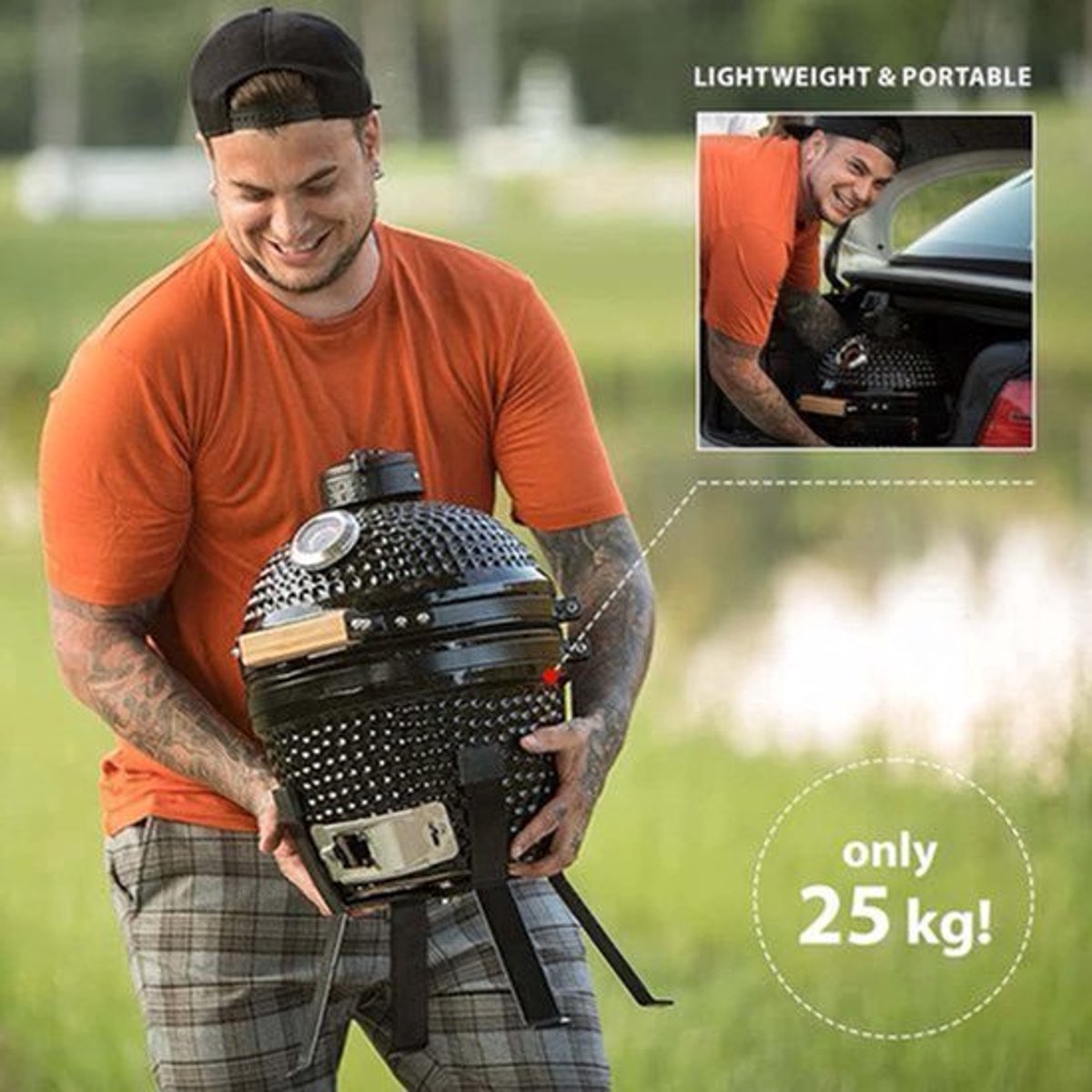 Keramische Kamado BBQ – BBQ Grill – Barbecue Smoker – Houtskool Grill – Portable Oven – Compact 33 cm Grilloppervlak – Verstelbare Luchttoevoer