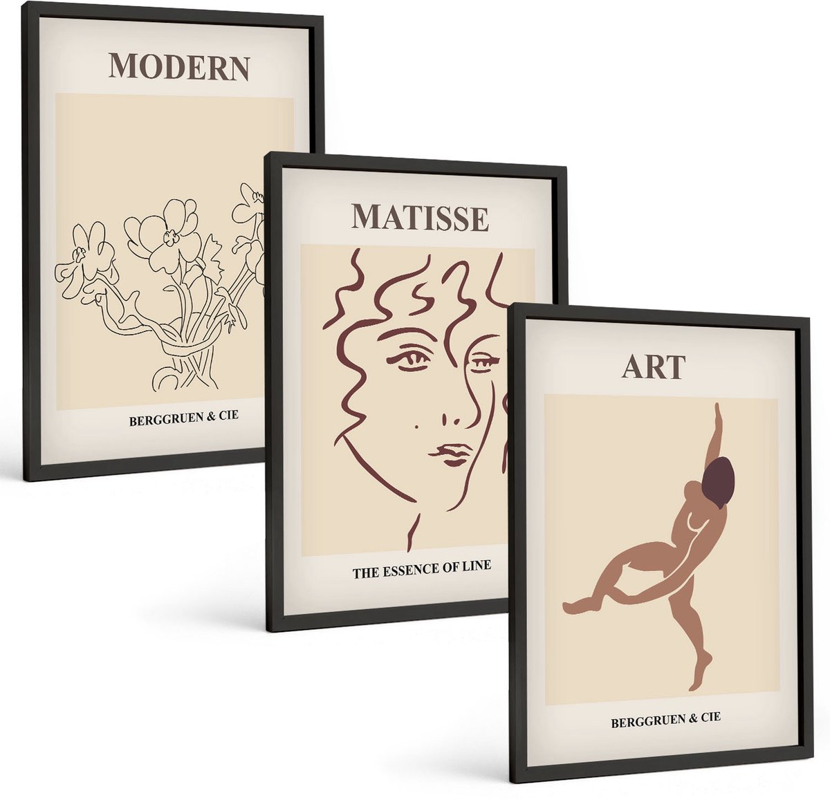 Coloray 3-Delige Schilderij Set - Stijlvolle Afbeeldingen Met Bloemen, Gezichten En Mensfiguren. - 40 x 60 cm - Decoratieve Schilderijen - Wanddecoratie - Hal - Stijlvolle Muurdecoratie