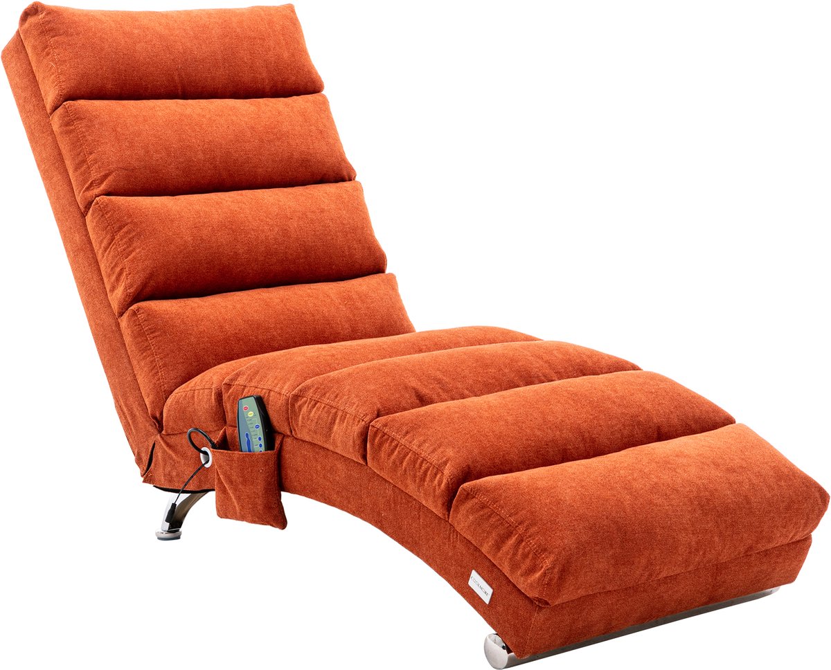Ropilly Oranje linnen relaxfauteuil - Massagestoel voor woonkamer - Relaxstoel met vibratiefunctie - Ergonomisch - 250 kg - Kantoor - 148x55x84 cm - Oranje