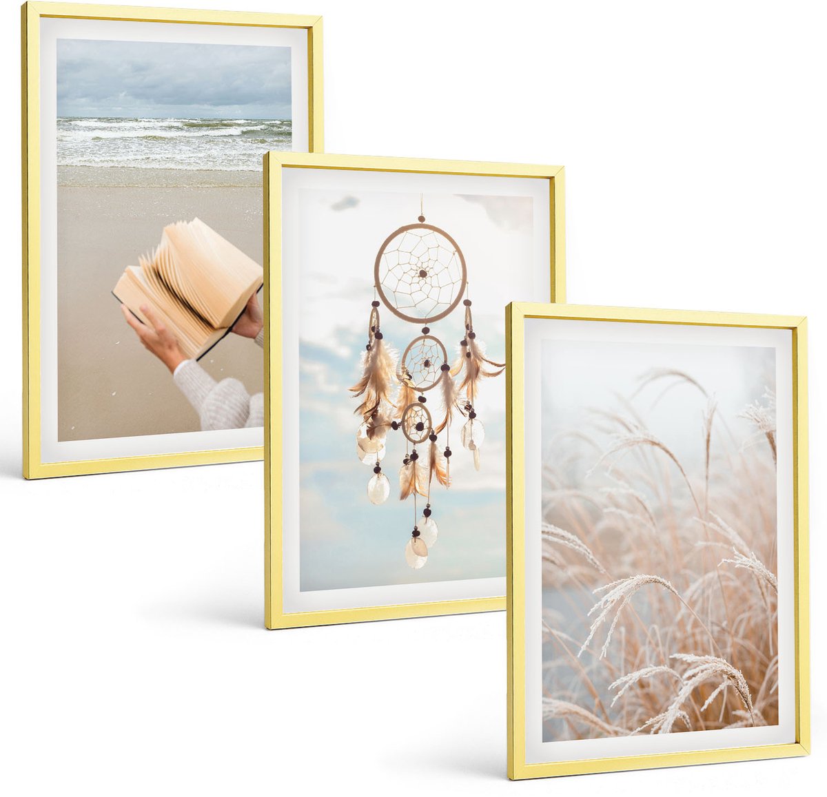 Coloray 3-Delige Schilderij Set - Uitzicht Op Zee, Italiaanse Architectuur, Venetië - 40 x 40 cm En 40 x 60 cm - Muurdecoratie - Wanddecoratie - Slaapkamer - Stijlvolle Muurdecoratie