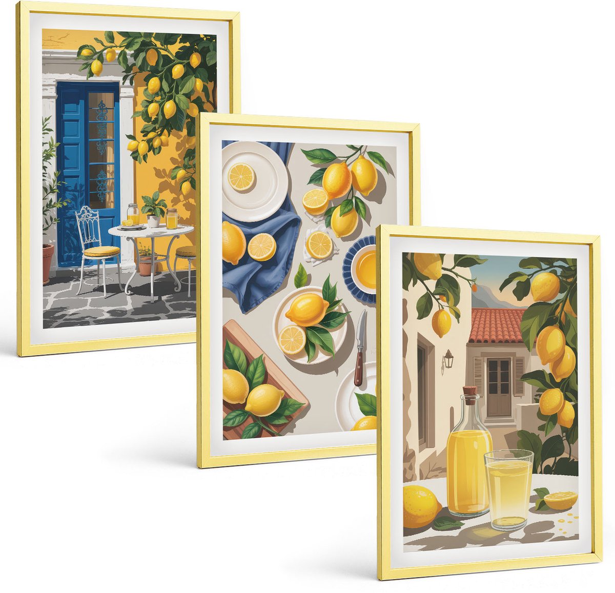 Coloray 3-Delige Schilderij Set - Rustige Landschappen Van Bos En Meer Met Een Boot - 40 x 40 cm En 40 x 60 cm - Wanddecoratie - Woonkamer Decoratie - Decoratieve Schilderijen