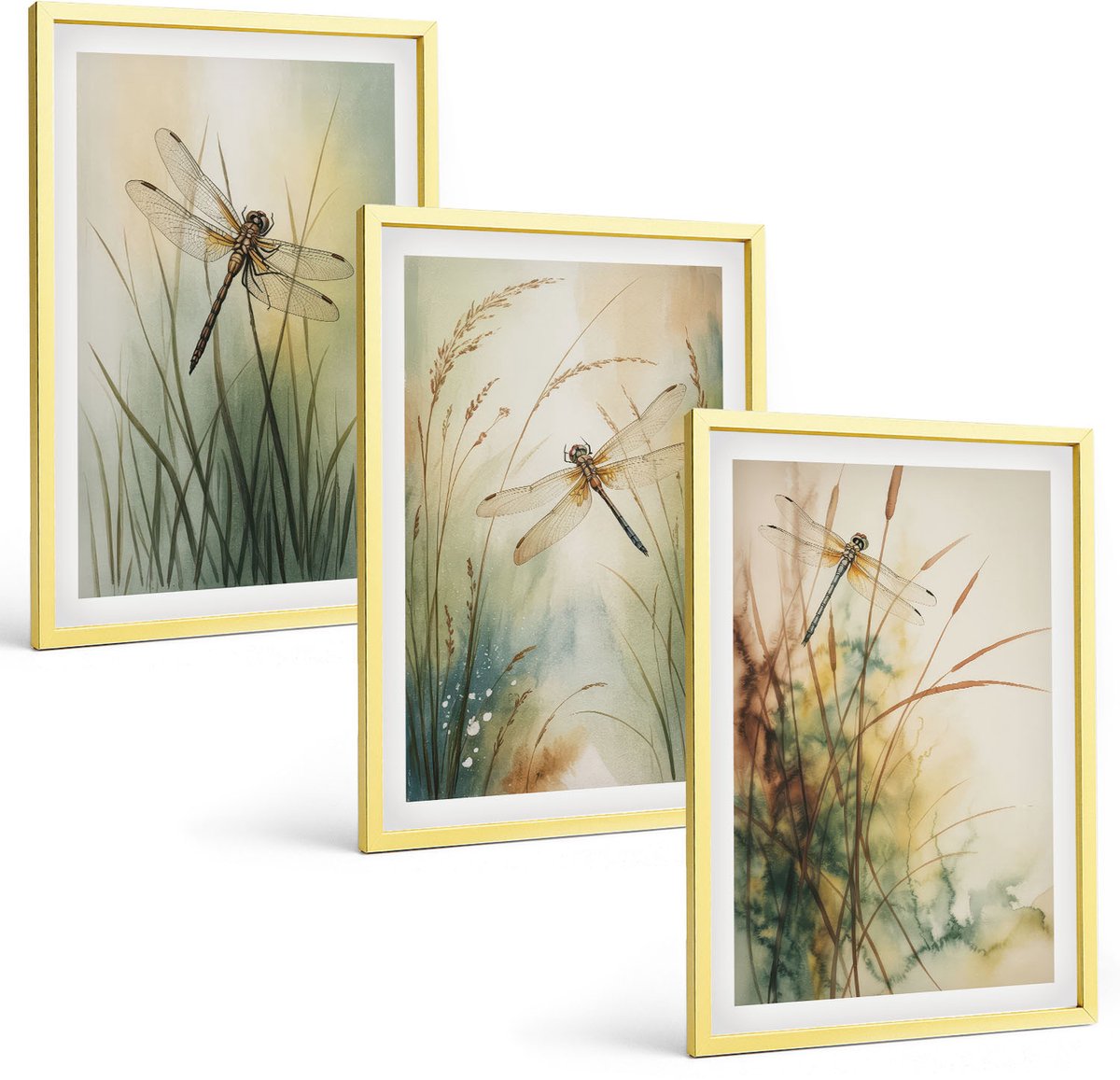 Coloray 3-Delige Schilderij Set - Uitzicht Op Zee Met Kleurrijke Huizen En Een Koraalrif. - 40 x 40 cm En 40 x 60 cm - Decoratieve Schilderijen - Wanddecoratie - Hal - Moderne Wanddecoratie