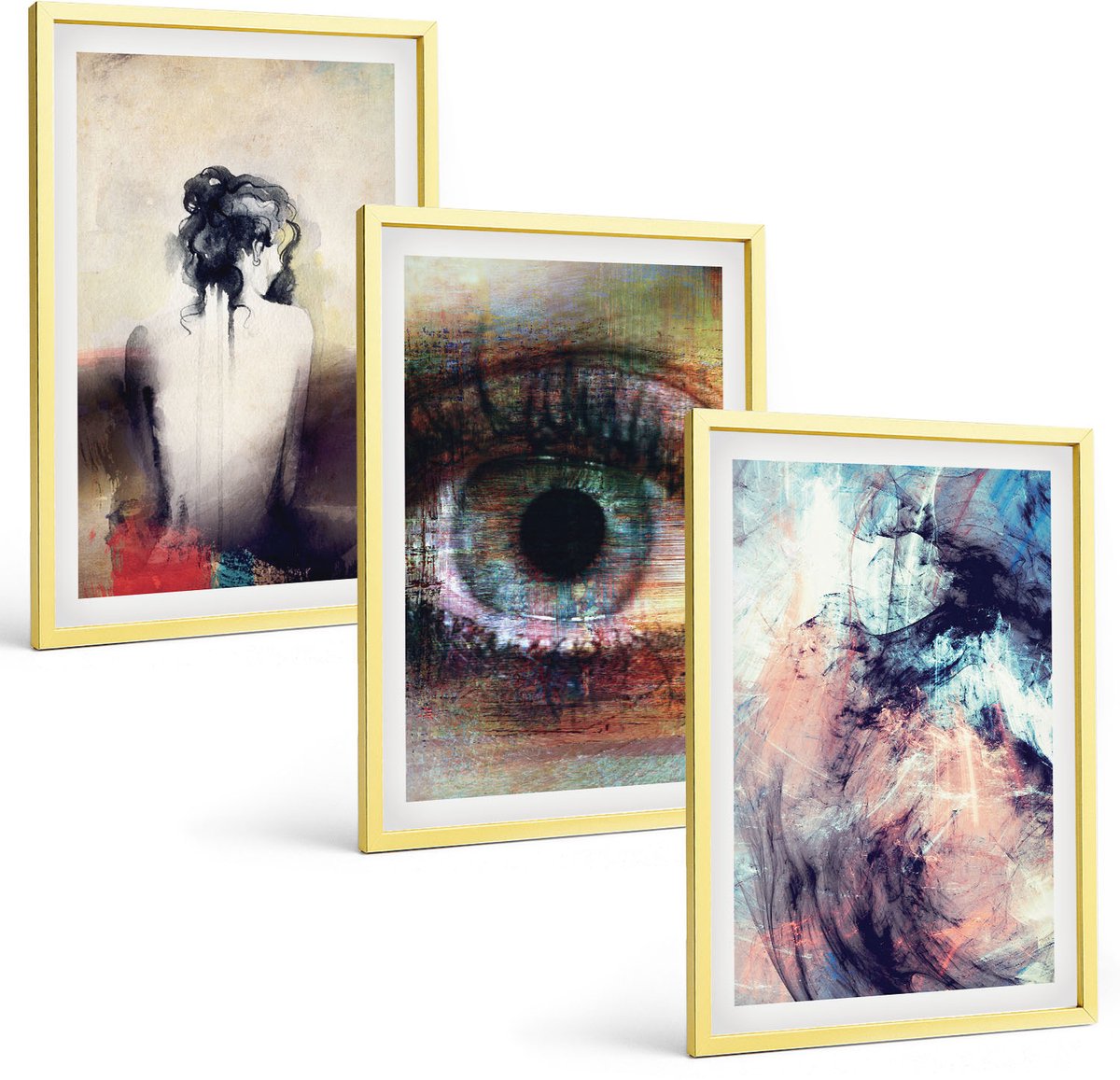 Coloray 3-Delige Schilderij Set - Stijlvol Portret Van Een Vrouw Met Champagne En Rozen, Ontspanning. - 40 x 40 cm En 40 x 60 cm - Wanddecoratie - Woonkamer Decoratie - Moderne Wanddecoratie