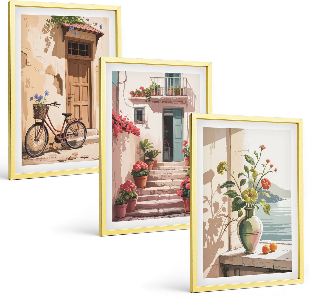 Coloray 3-Delige Schilderij Set - Nachtstad Met Neonlichten En Bioscoopingang - 40 x 40 cm En 40 x 60 cm - Moderne Wanddecoratie - Slaapkamer - Woonkamer Decoratie
