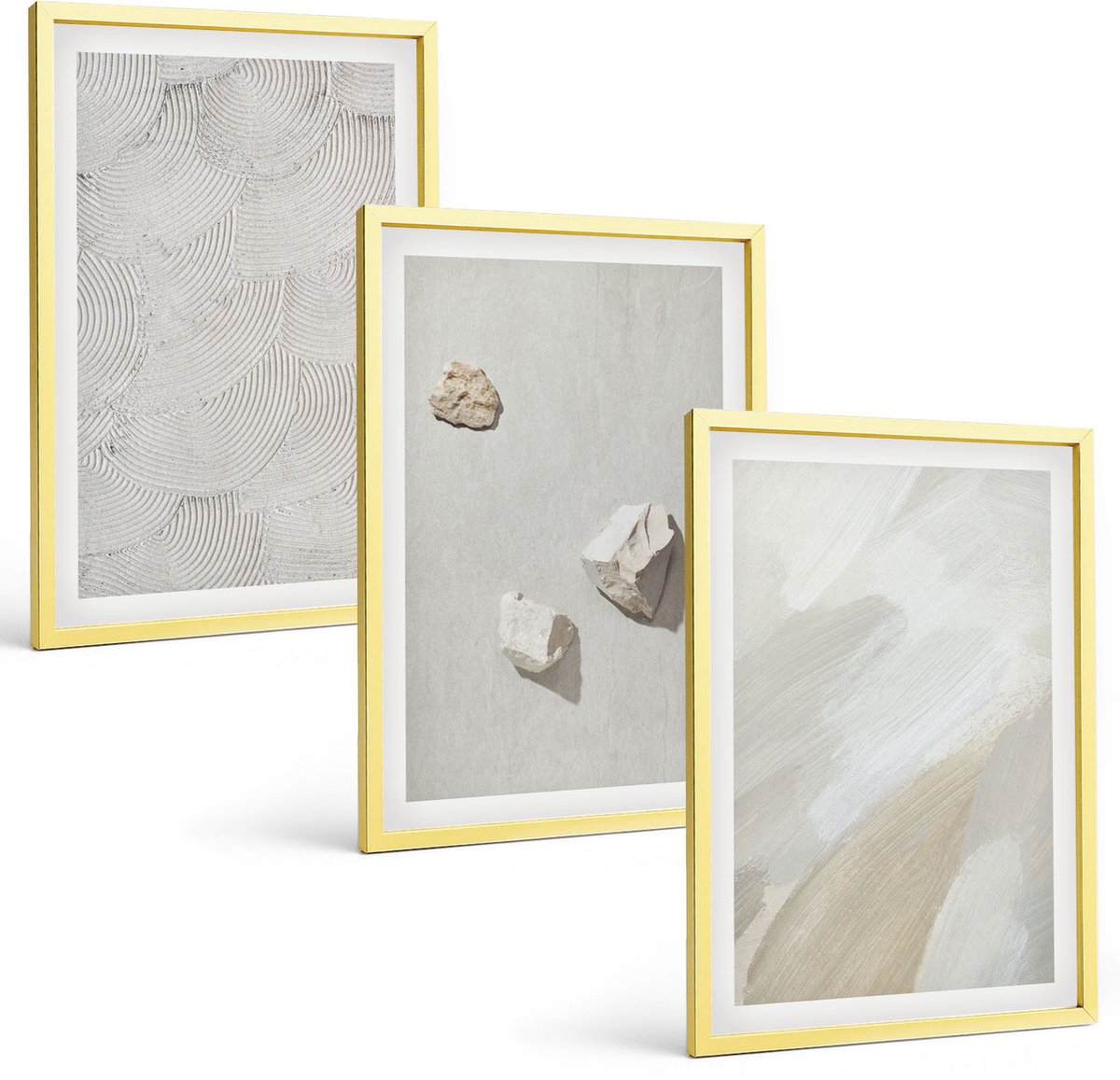 Coloray 3-Delige Schilderij Set - Zandstenen En Moderne Verftexturen - 40 x 40 cm En 40 x 60 cm - Decoratieve Schilderijen - Wanddecoratie - Hal - Interieur Decoratie